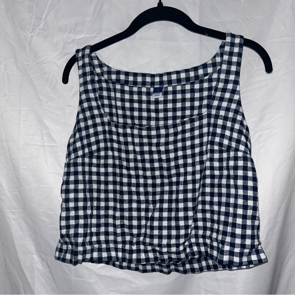 Old Navy Shirt Cropped Square-Neck Linen-Blend Top Checkered Gingham Tank Top